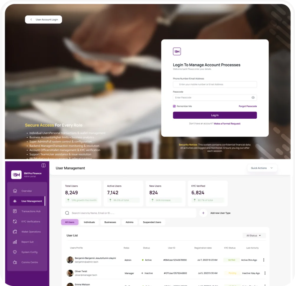 BM Pro Finance interface