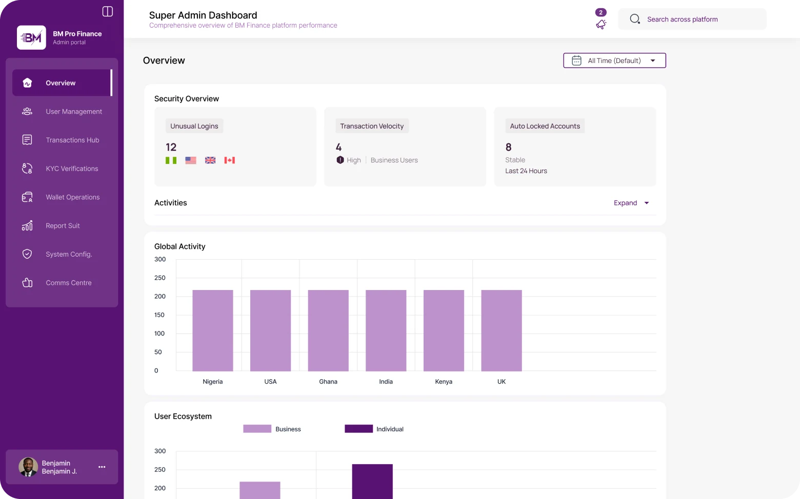Dashboard — balances and activity