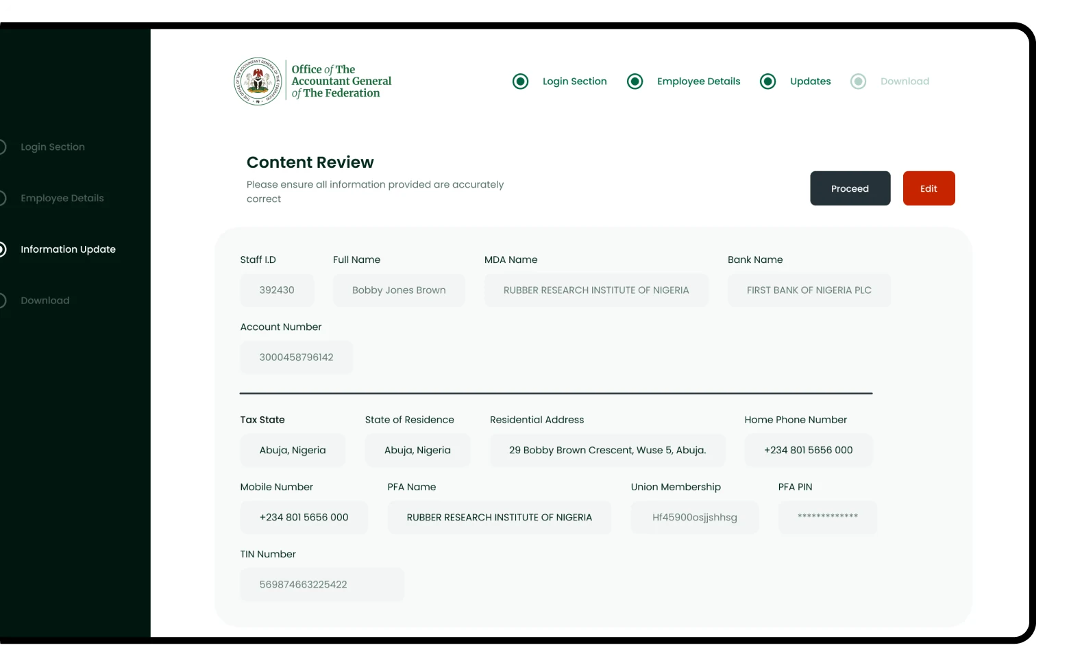 Content review — changes verified against the existing record before submission