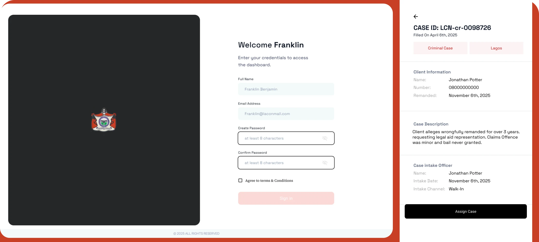 Applicant sign-in and case record