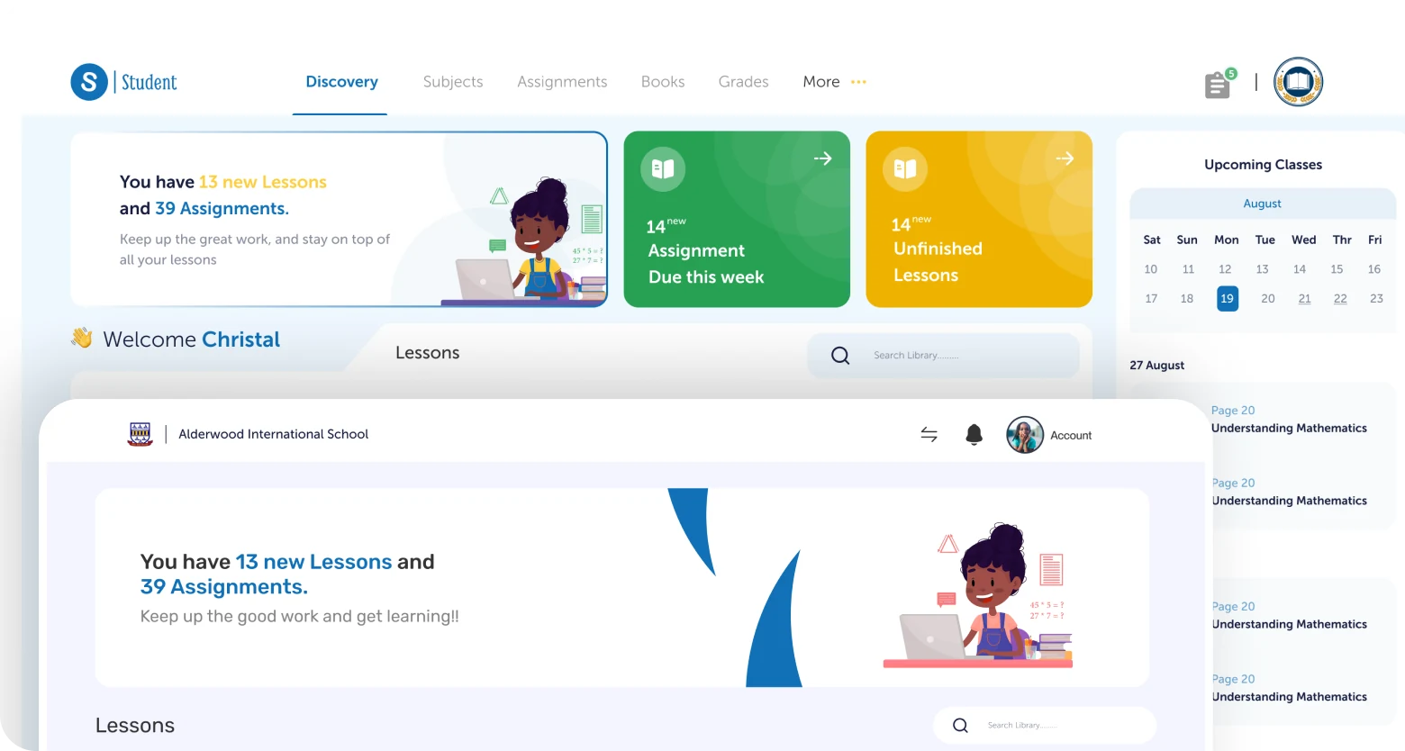 Student dashboard — assessments and activity
